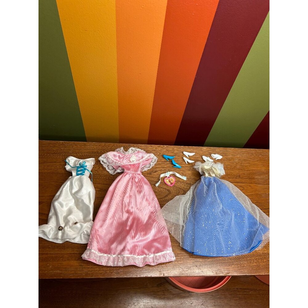 1990s vintage Barbie outfits 3 gowns dresses and assesories clothes collectable